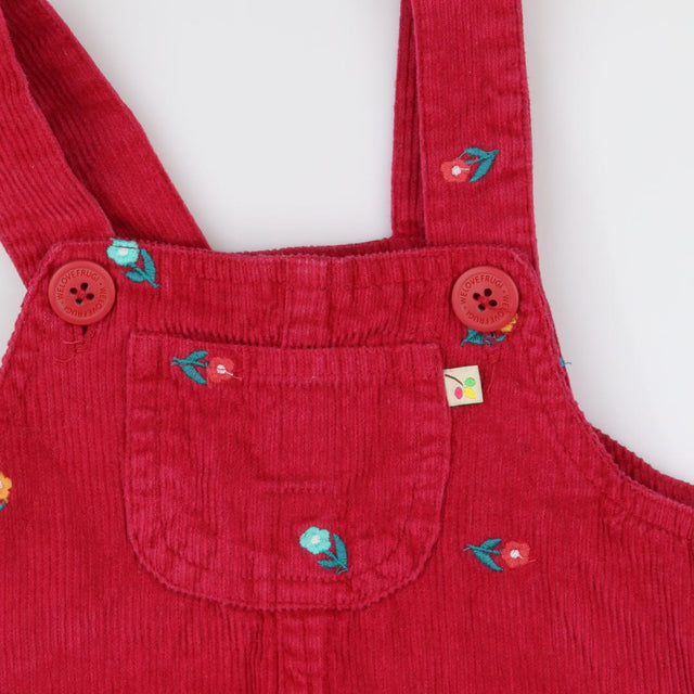 Pink Cord Pinafore Dress with Flowers