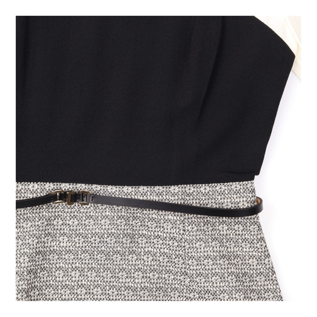 Sheath Dress Black Ivory Tweed Colour Block Belted