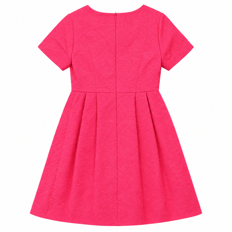 Bright Pink Floral Jacquard Short Sleeve Fit & Fla