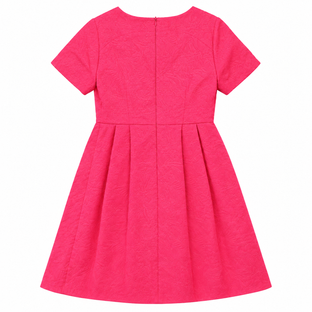Bright Pink Floral Jacquard Short Sleeve Fit & Fla