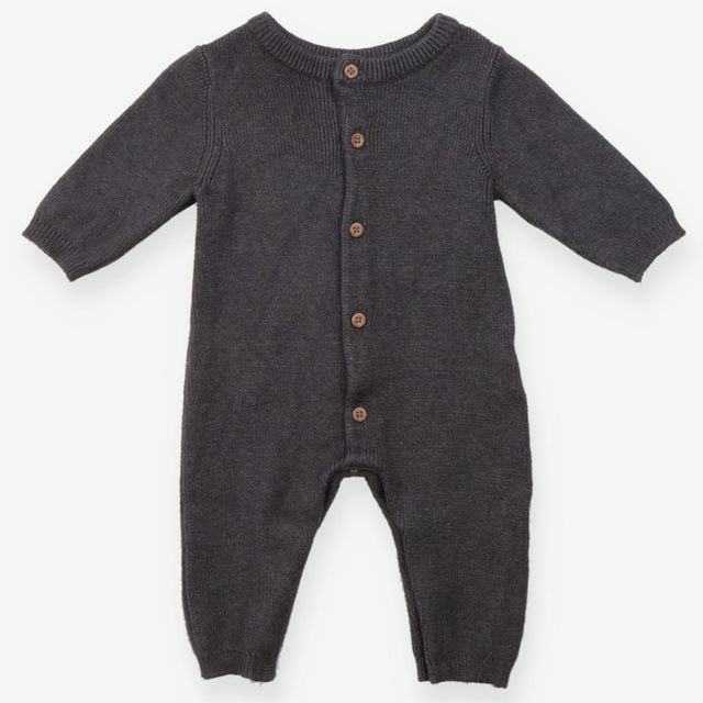 Romper knit grey wood buttons