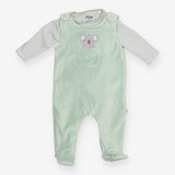 Outfit green velour dungarees Koala striped LS 
