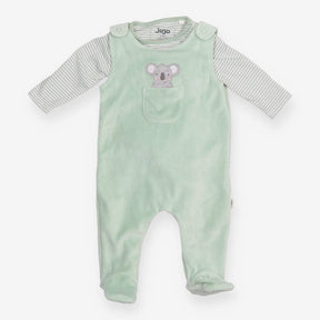 Outfit green velour dungarees Koala striped LS 