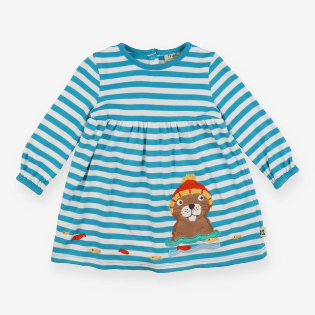Blue stripe otter applique dress