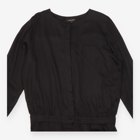 Long Sleeve Button Front Viscose Jumpsuit Black