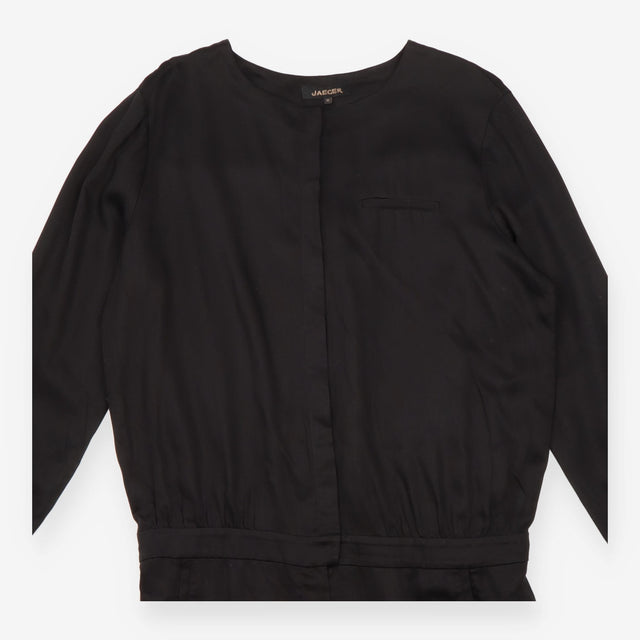Long Sleeve Button Front Viscose Jumpsuit Black