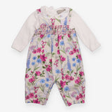 Outfit Dungarees floral smocked white collar LS bo