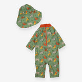 Sunsuit and Hat Green Safari Animals
