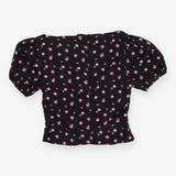 LPA Floral Black Crop Top – Pink Roses, Square Nec
