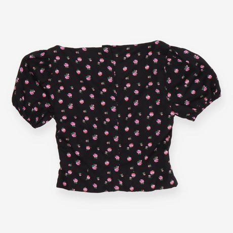 LPA Floral Black Crop Top – Pink Roses, Square Nec