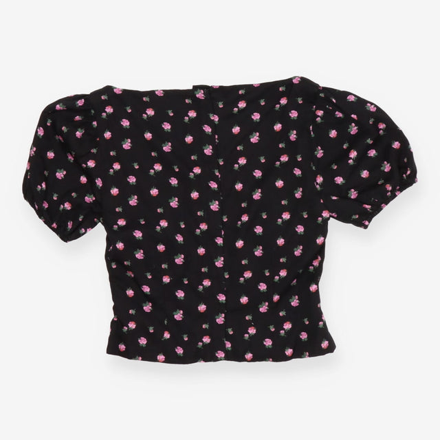 LPA Floral Black Crop Top – Pink Roses, Square Nec