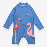 Sunsuit Blue with Flamingo Appliques