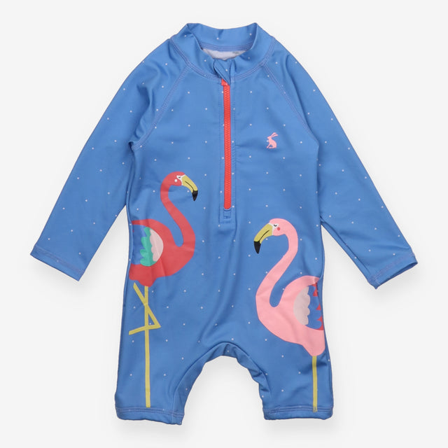 Sunsuit Blue with Flamingo Appliques