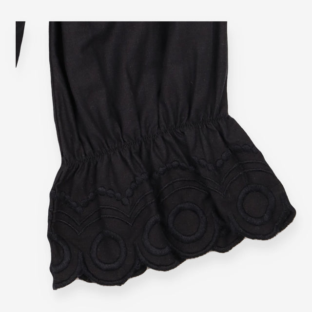 Cotton Blouse Black Embroidered Statement Collar