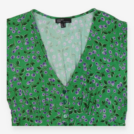 Maxi Dress Green Purple Berry Print Button Front