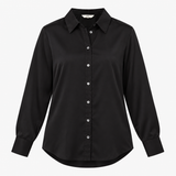 Shirt Black Satin Collared Long Sleeve Button Thro