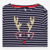 T-Shirt Long Sleeved Navy Stripe Reindeer Glasses