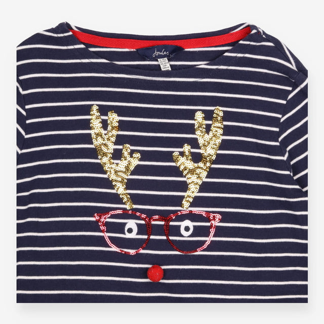 T-Shirt Long Sleeved Navy Stripe Reindeer Glasses