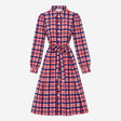 Dress 100% Silk Plaid Shirt Belted Midi Blue Pink