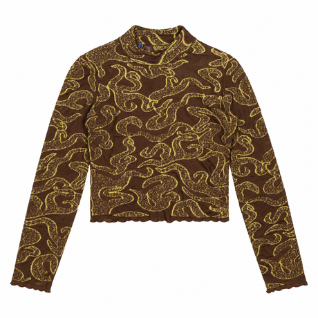 Long Sleeve Top Brown Mustard Paisley Jacquard Hig
