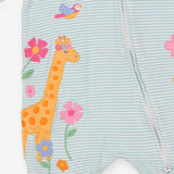 Sleepsuit green and white stripe with pretty giraf