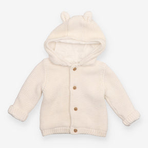 White Knit Hooded Cardigan with Ears