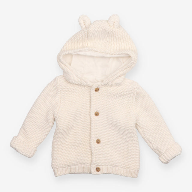 White Knit Hooded Cardigan with Ears