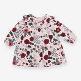 Dress Jersey LS cream burgundy flowers 