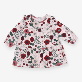 Dress Jersey LS cream burgundy flowers 