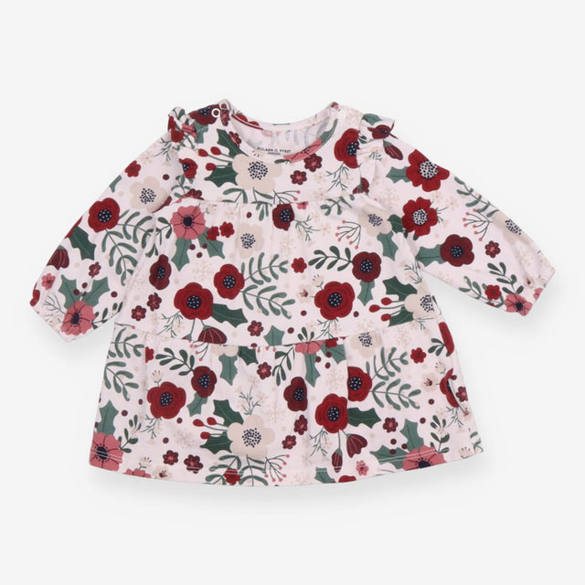 Dress Jersey LS cream burgundy flowers 