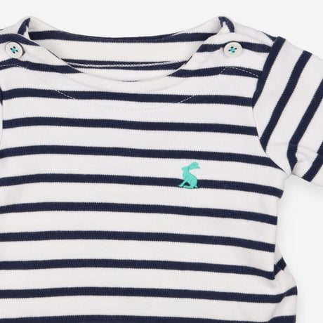 Tee LS white blue stripe button shoulders