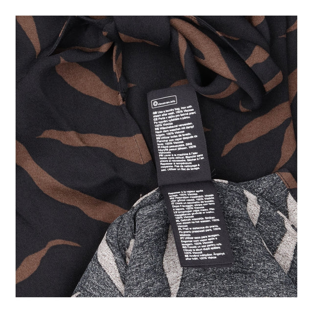 Black Tan Abstract Print Long Sleeve Wrap Midi Dre