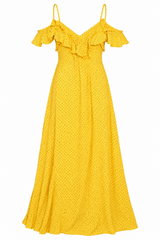 Dress Yellow Geometric Print Button Maxi