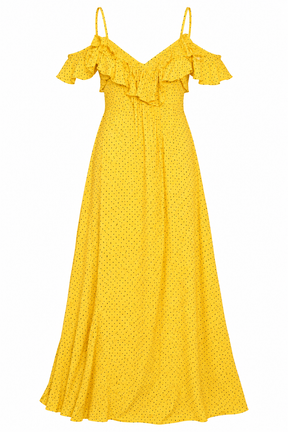 Dress Yellow Geometric Print Button Maxi