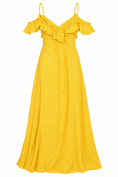 Dress Yellow Geometric Print Button Maxi