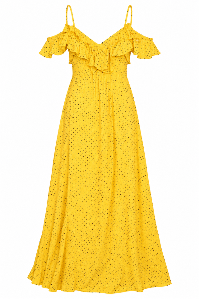 Dress Yellow Geometric Print Button Maxi
