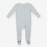 White and blue stripe ribbed zip sleepsuit