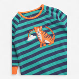 Footless sleepsuit green and navy stripe tiger