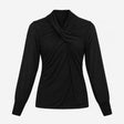 Top Black Mesh Long Sleeve Mock Neck Twist Front
