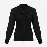 Top Black Mesh Long Sleeve Mock Neck Twist Front