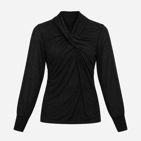 Top Black Mesh Long Sleeve Mock Neck Twist Front
