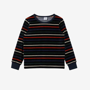 Long Sleeve Velour Striped Top Sapphire