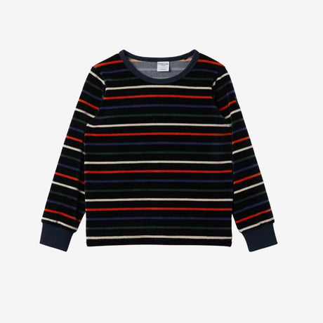 Long Sleeve Velour Striped Top Sapphire