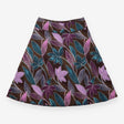 A-Line Skirt Brown Purple Botanical Floral Knee Le