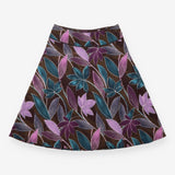 A-Line Skirt Brown Purple Botanical Floral Knee Le