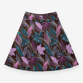 A-Line Skirt Brown Purple Botanical Floral Knee Le