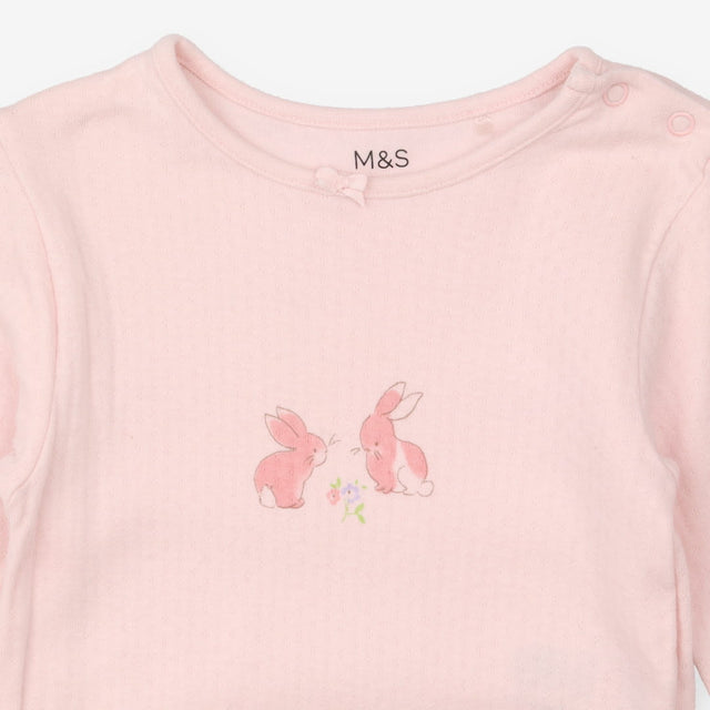 Sleepsuit Pink Pointelle Bunnies