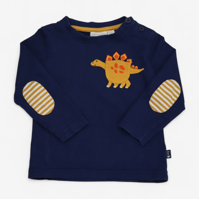 T-shirt Long Sleeve Navy with Yellow Dinosaur Pock