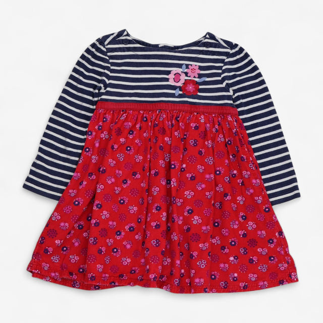 Dress Navy Striped with Cord Floral Skirt