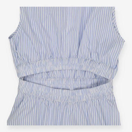 Sleeveless Blue Stripe Cotton Midi Dress